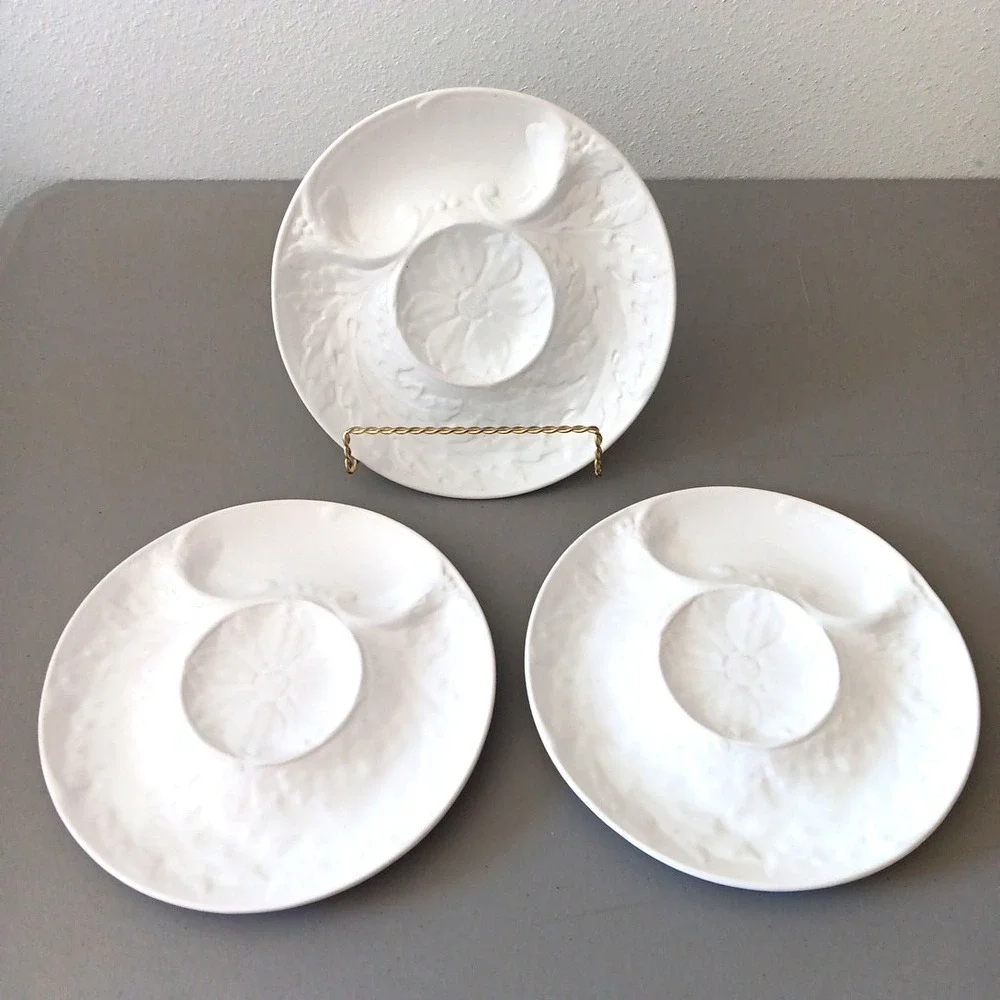 3 Artichoke Plates Portugese Pottery White 9" Serving Dish VTG Seafood Shell‎ - Picture 2 of 9